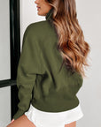 Zip Up Stand Collar Ribbed Thumbhole Sleeve Sweatshirt