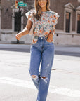 Erin Floral Shirred Ruffle Sleeve Blouse