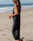Solid Denim Distressed Bib Pocket Wide Leg Overall
