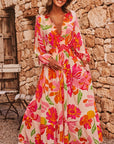 Floral V-Neck Puff Sleeve Maxi Dress