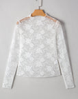 Myla Sheer Floral Lace Mesh Mock Neck Long Sleeve Top