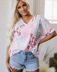 Luisa Leopard V Neck Short Sleeve Blouse