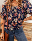 Floral Short Sleeve Scoop Neck Blouse