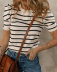 Stripe Ruched Bubble Sleeve Top
