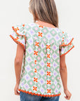 Belen Floral Layered Flutter Sleeve Rac Trim Blouse