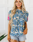 Lara Puff Sleeve Frilled Neck Printed Top