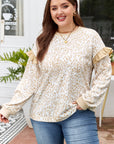 Plus Size Leopard Ruffle Long Sleeve Sweatshirt