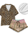 Baha Ranch Retro Pop Western Leopard Desert Cowgirl Satin Pajamas