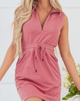 Nayeli Zipped Collar Drawstring Waist Dress