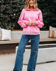 Evangeline Embroidered Flower Buttons Pullover Sweatshirt