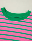 Pink Stripe Waffle Knit Crew Neck Plus Size Sweatshirt
