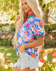 Paloma Floral Puff Sleeve Split Neck Blouse
