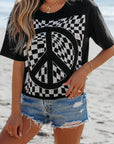 Checker Peace Sign Graphic T-Shirt