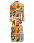 Vintage Rodeo Poster Button-Up Long Sleeve Shirt Duster Dress