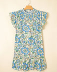 Floral Pleated Ruffle Sleeve Dress