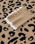 Plus Size Leopard Knit Lacy Trim Long Sleeve Sweater