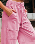 Mineral Wash Reverse Seam Drawstring Elastic Waist Pants