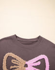 Bow Contrast Terry Drop Shoulder Sweatshirt