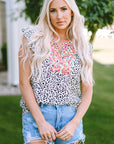Malaya Leopard Ruffle Shoulder Sleeveless Top