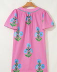 Floral Split Neck Mini Dress