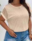 Plus Size Lace Patchwork Short Sleeve Top