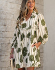 Angie Floral Striped Piping Puff Sleeve Dress