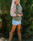 Bailey Patchwork Long Sleeve Ribbed Blouse