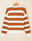 Valeria Stripe Ribbed Polo Collar Drop Shoulder Sweater