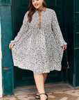 Plus Size Leopard Half-Button Collared Puff Sleeve Dress