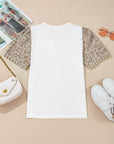 Leona Leopard Lace Trim Puff Sleeve Top
