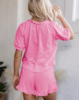 Lorelei Half Zip Puff Sleeve Top and Ruffled Shorts Set