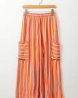 Stripe Cropped Palazzo Pocketed Pants