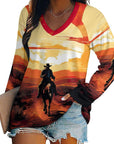 Baha Ranch Western Print Long Sleeve Top