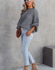 Marley Heathered Knit Drop Shoulder Puff Sleeve Sweater