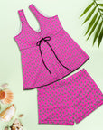 Hot PInk Lightning Bolt Tankini Boy Shorts Swim Set