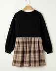 Plaid Patchwork High Waist Sweatshirt Mini Dress