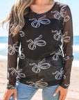 Bow Mesh Long Sleeve Top