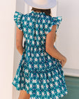Sierra Retro Floral Ruffle Short Sleeve Dress