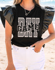 Game Day Checker Ruffle Sleeve Top