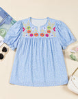 Kenzie Floral Embroidered Puff Sleeve Blouse