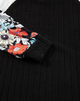 Floral Ribbed Patchwork Long Sleeve Blouse