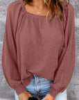 Hallie Square Neck Puff Sleeve Waffle Knit Top