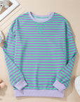 Elliana Stripe Crossed Stitch Drop Shoulder Sweatshirt