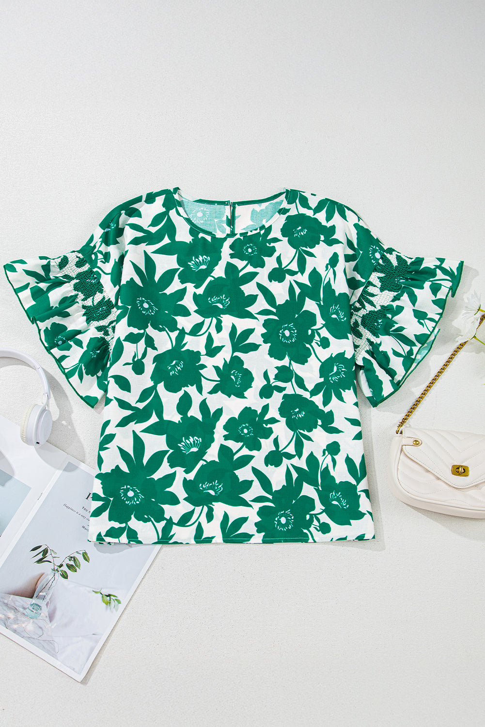 Mavis Floral Ruffled Short Sleeve Loose Blouse