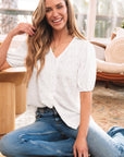 Elowyn Lace Puff Sleeve Button Up Top