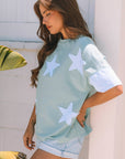Etta Frayed Denim Star Patched Oversize Top