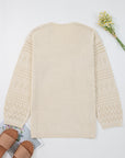 Solid Hollowed Knit Open Front Cardigan Sweater