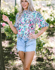 Julie Puff Sleeve Mock Neck Blouse