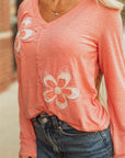 Floral Patchwork V-Neck Long Sleeve Top