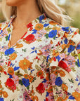 Floral Ruffle Shoulder Long Sleeve Blouse